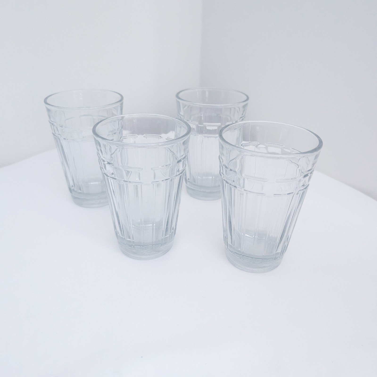 Longaberger Woven Traditions Clear Glass Set 8oz Juice Tumblers ~ Set of Four
