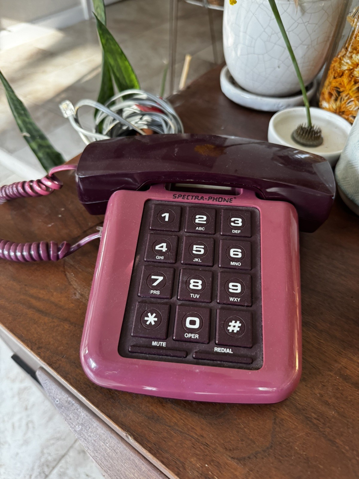 Vintage Spectra-Phone Telephone Burgundy Purple Retro  Push Button 90s Untested 