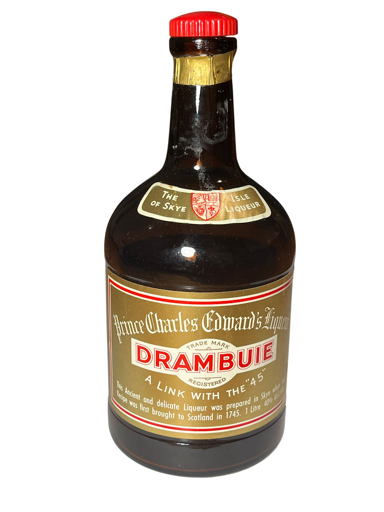 Vintage Drambuie Prince Charles Edward's 1L Amber Glass Bottle EMPTY Scotland