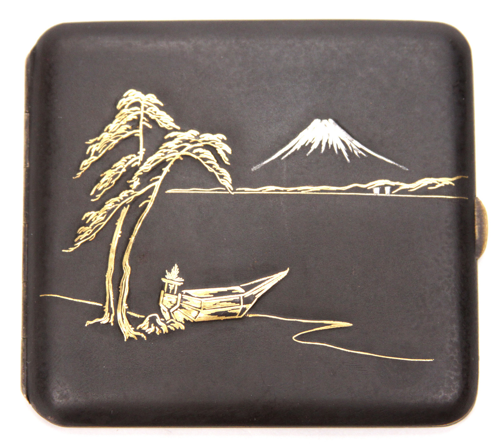 Unusual Vintage Japanese Iron Repousse Gold Damascene Cigarette Case Komai Old