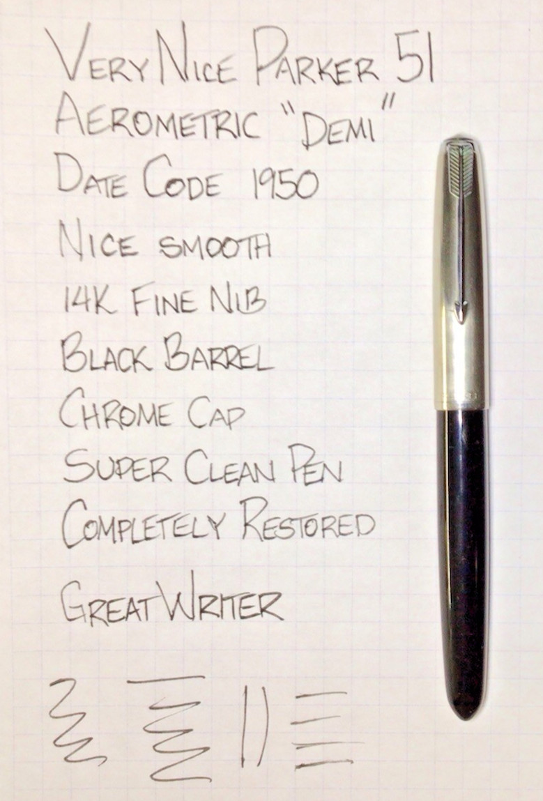 Parker 51 Aerometric Demi Black & Chrome Medium 14k Fine Nib Excellent Restored
