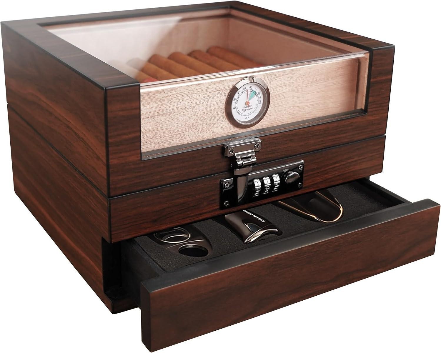 Cigar Humidor, Handcrafted Top 270° Spanish Cedar Cigar Box with Easy Cigar Humidor, Handcrafted Top 270° Spanish Cedar Cigar Box with Easy