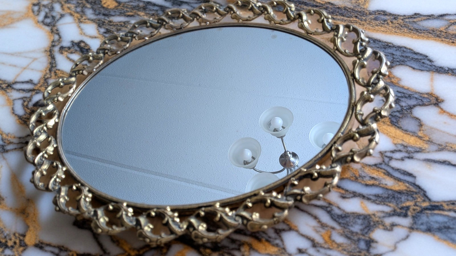 Vintage Ornate Solid Brass Mirror Vanity Tray Victorian Style Dresser Decor 17 L Vintage Ornate Solid Brass Mirror Vanity Tray Victorian Style Dresser Decor 17 L