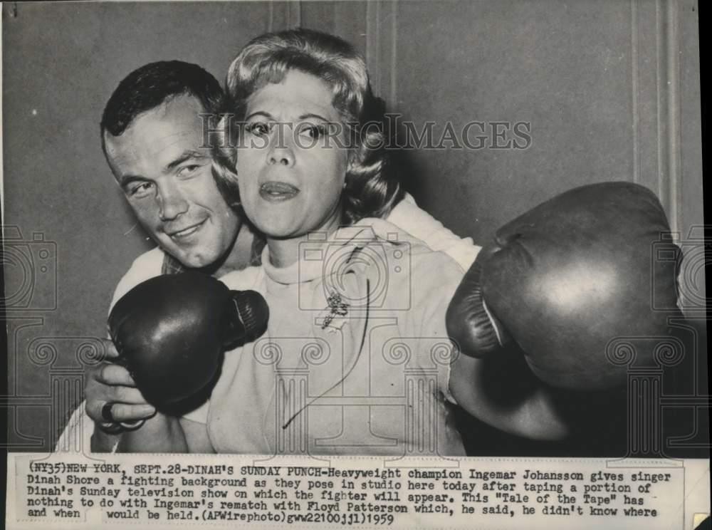 1959 Press Photo Actress Dinah Shore and Heavyweight Champion Ingemar Johanson