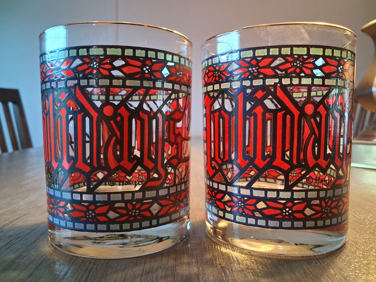 Houze Red Green Black Drinking Glasses Double Old Fashion Low Ball Stained-Glass