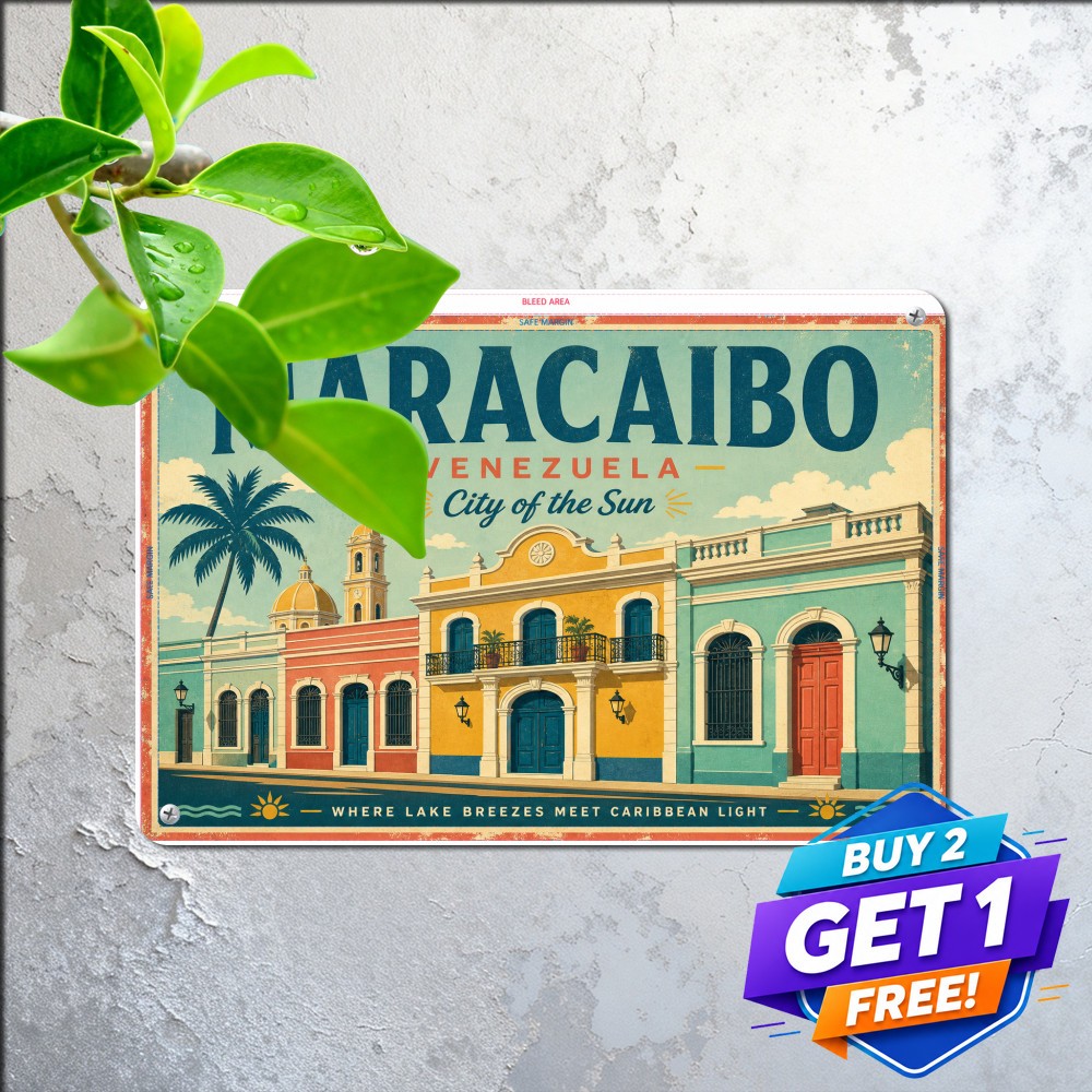 Maracaibo Venezuela Travel Poster Sign Vintage South American City Metal Plaque