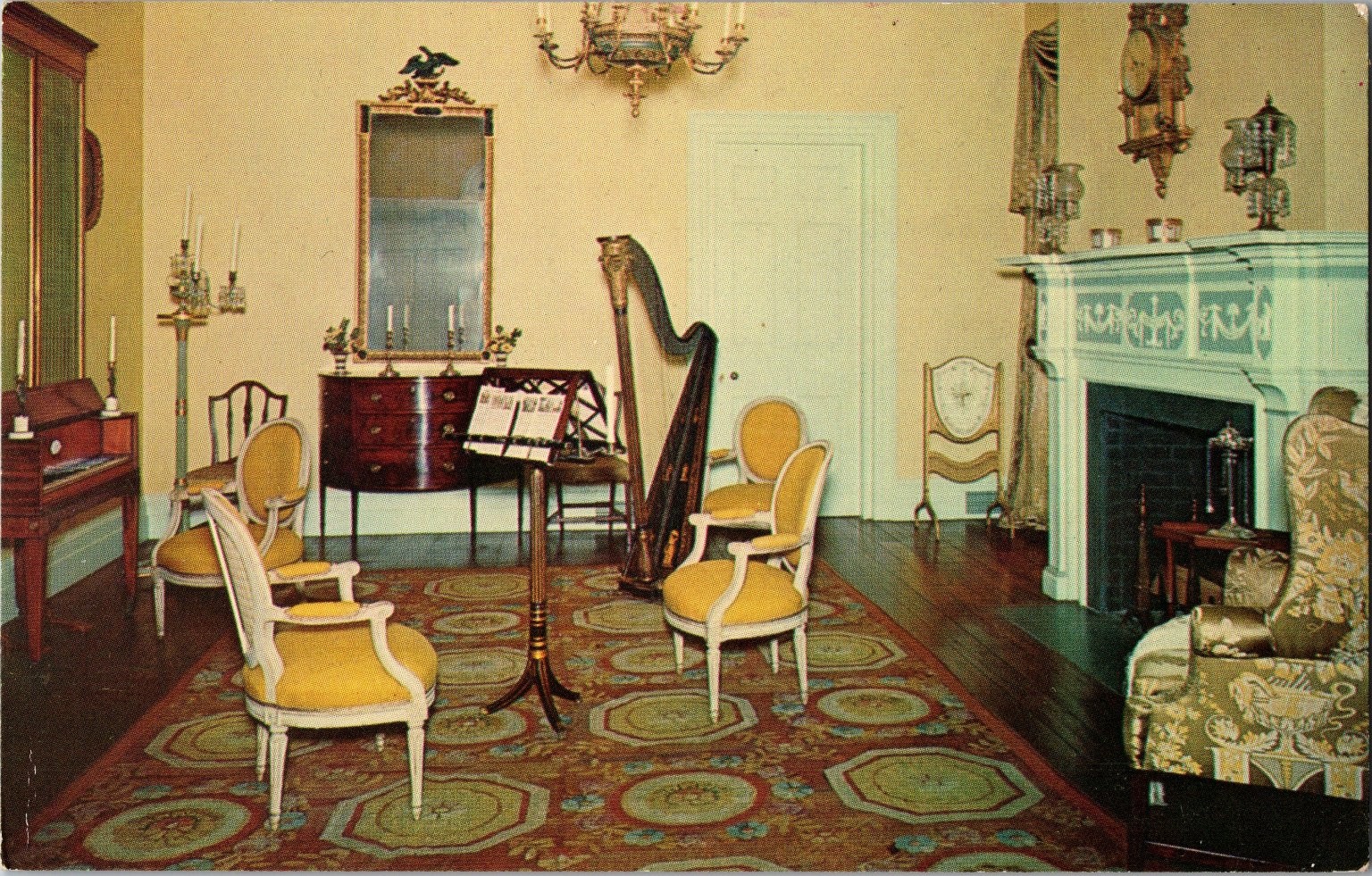 Vintage Boscobel Restoration Music Room Postcard Featuring Rare Clementi Piano Vintage Boscobel Restoration Music Room Postcard Featuring Rare Clementi Piano