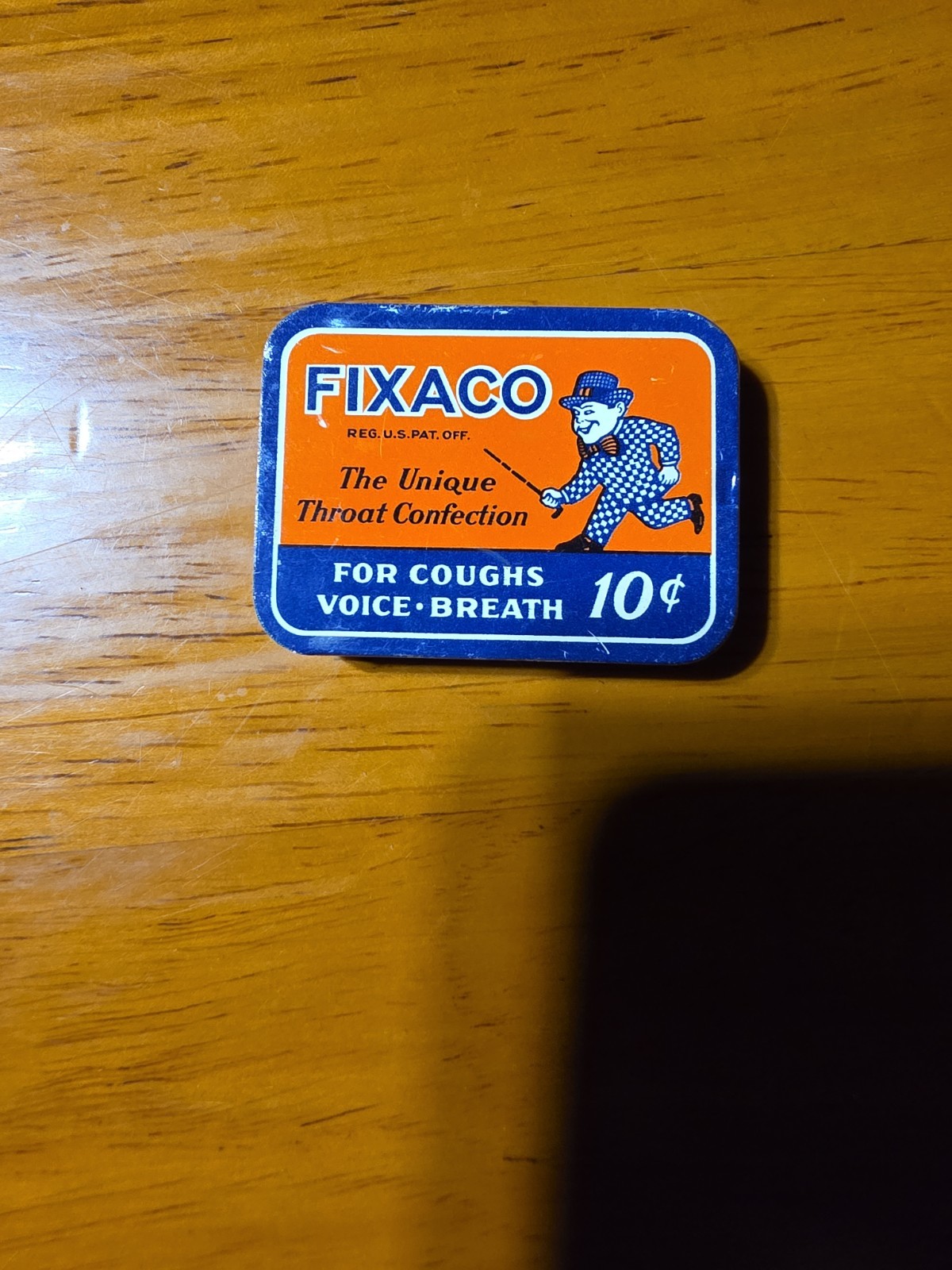 Vintage Fixaco The Unique Throat Confection Slide Top Advertising Tin Vintage Fixaco The Unique Throat Confection Slide Top Advertising Tin