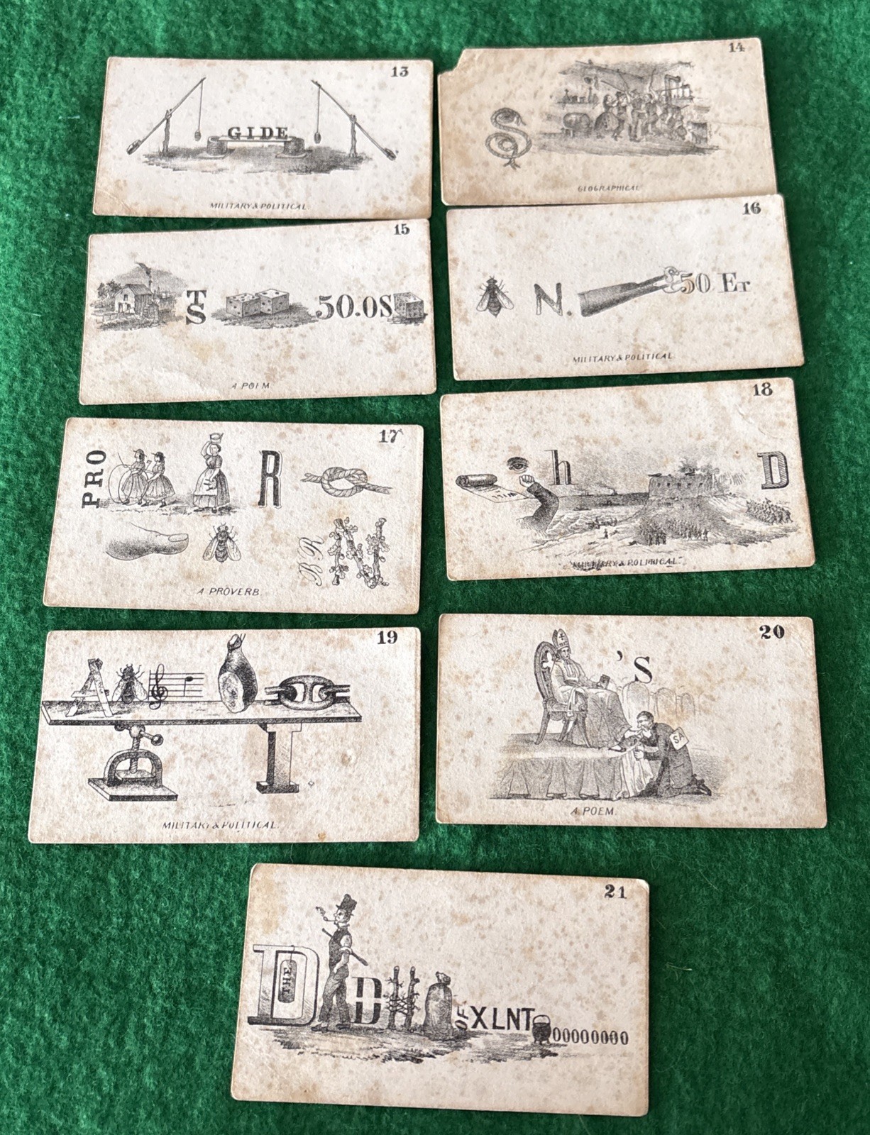 Victorian puzzle card lot 9 framed conundrums RARE 19th century palor game 