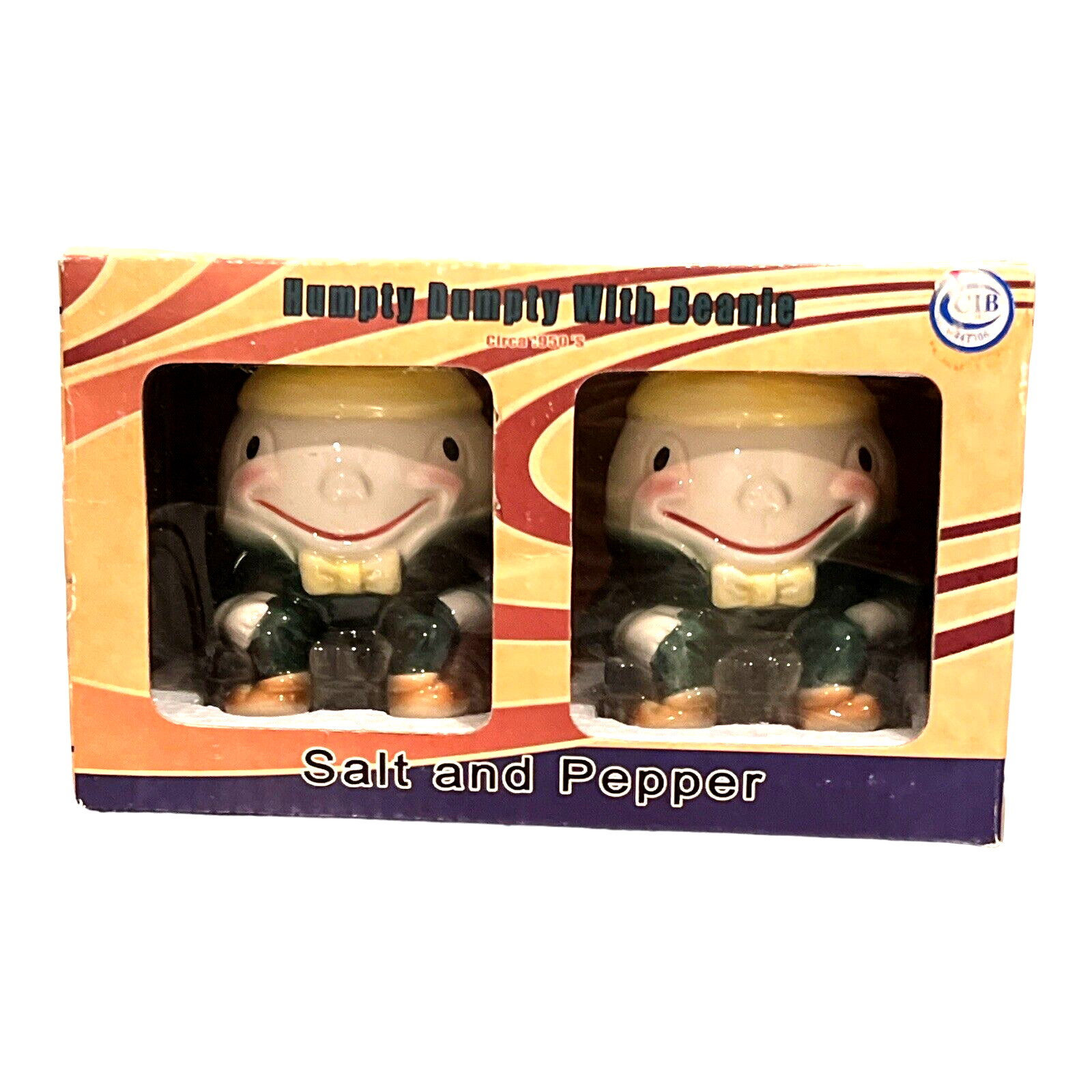 Humpty Dumpty with Beanie Salt & Pepper Shakers Ceramic American Retro 2004 New