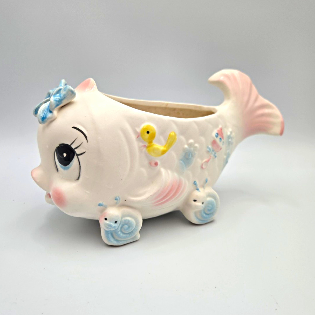 Vintage Napcoware RARE Whale Nursery Pastel Ceramic Planter C-7764