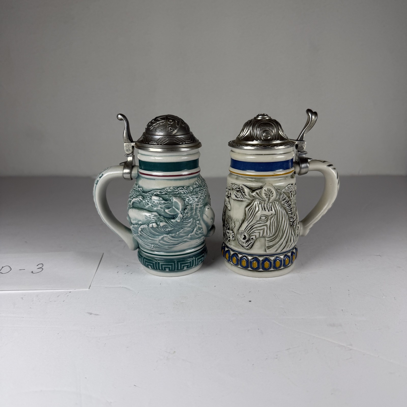 2 Vintage 1992 Avon Endangered Species Beer Steins Mountain Zebra Sperm Whale