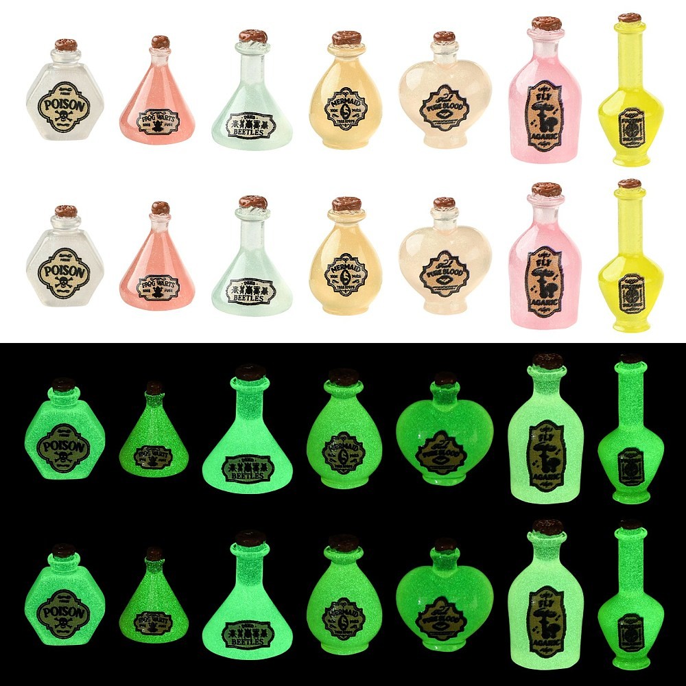 70pcs Luminous Transparent Resin Magic Potion Bottle Ornament, Mini Bottle Craft