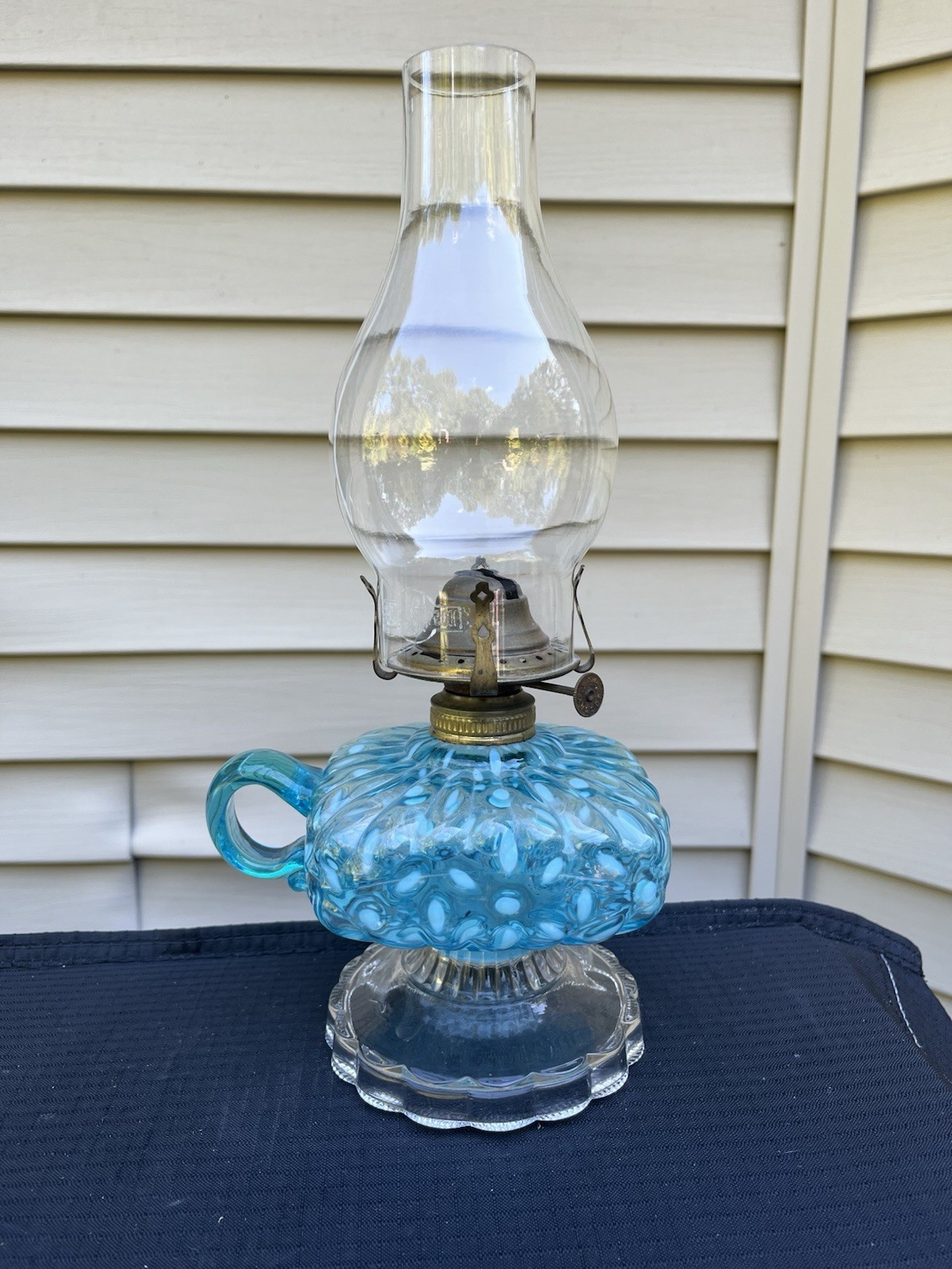 Antique Hobbs Snowflake Pattern Footed Finger Oil Lamp