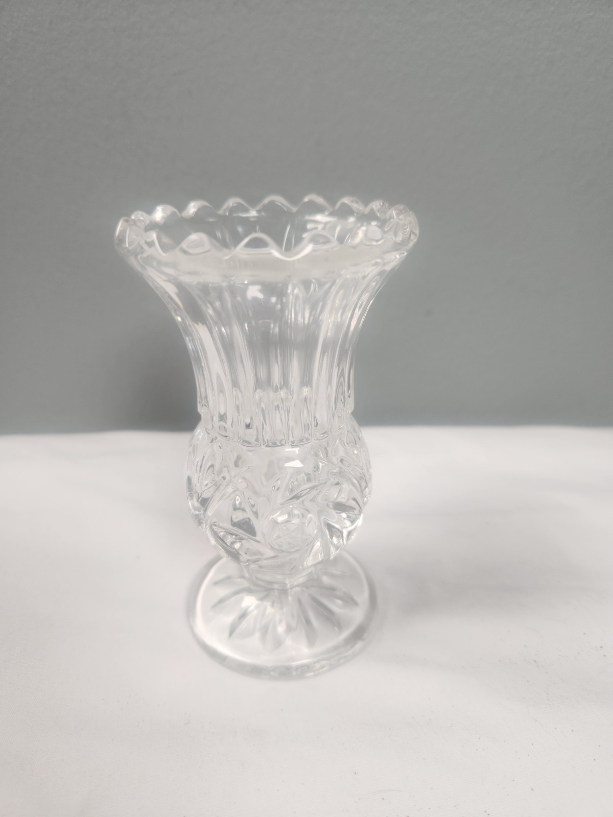 Vintage Pressed Glass Bud Vase Crystal With Pinwheel Pattern