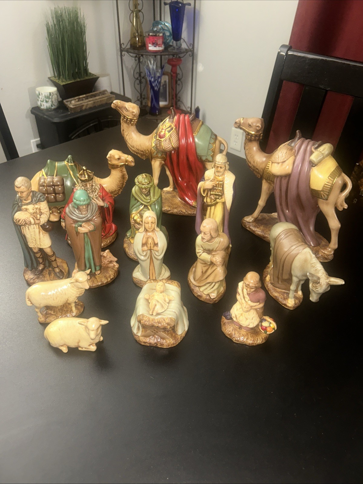 15 Large Vintage 1965 HOLLAND MOLD Ceramic Nativity Set Christmas Hand Painted