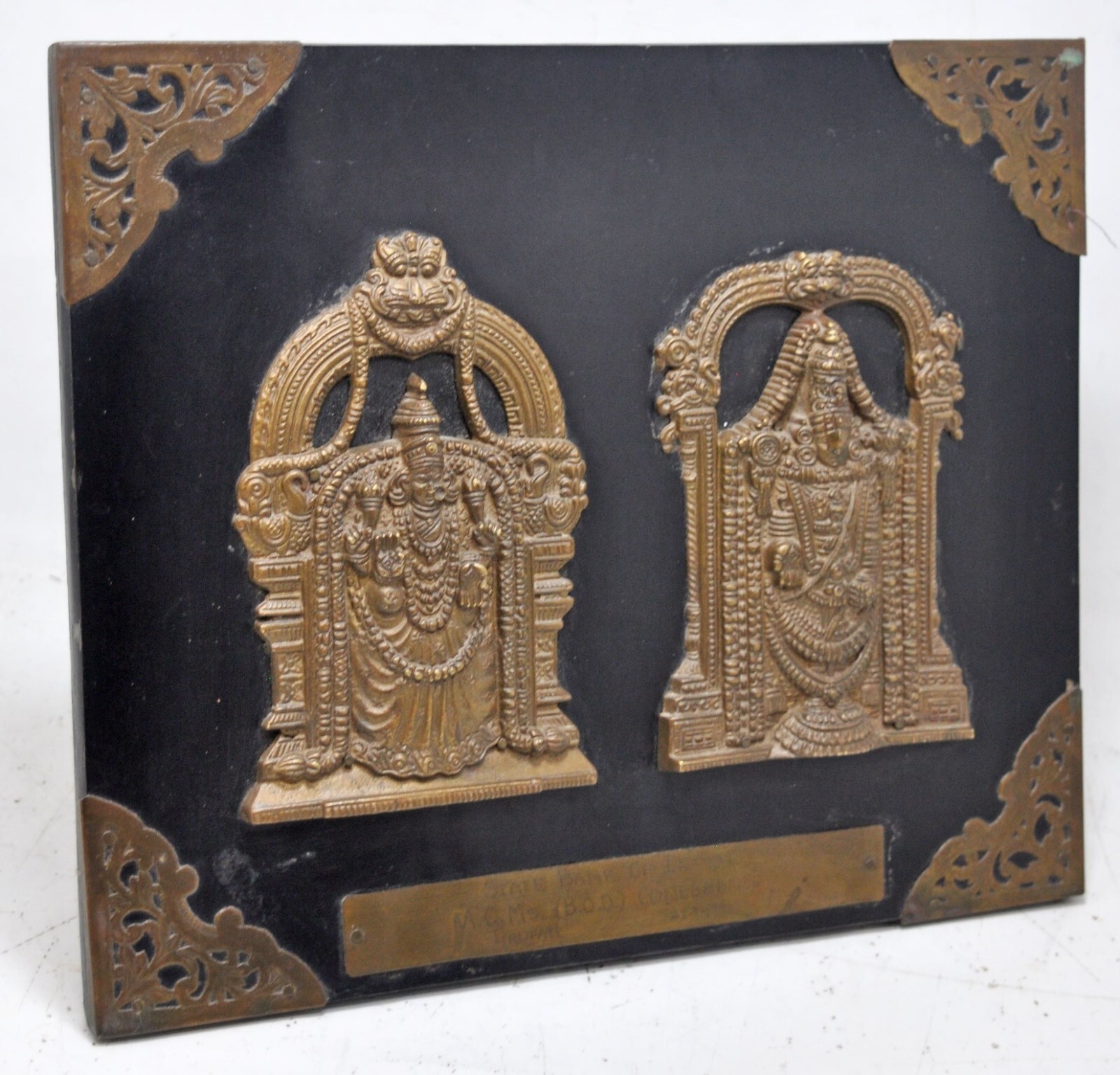 Antique Brass God Shrinathji Idol Wood Panel Original Hand Crafted Fine Engraved