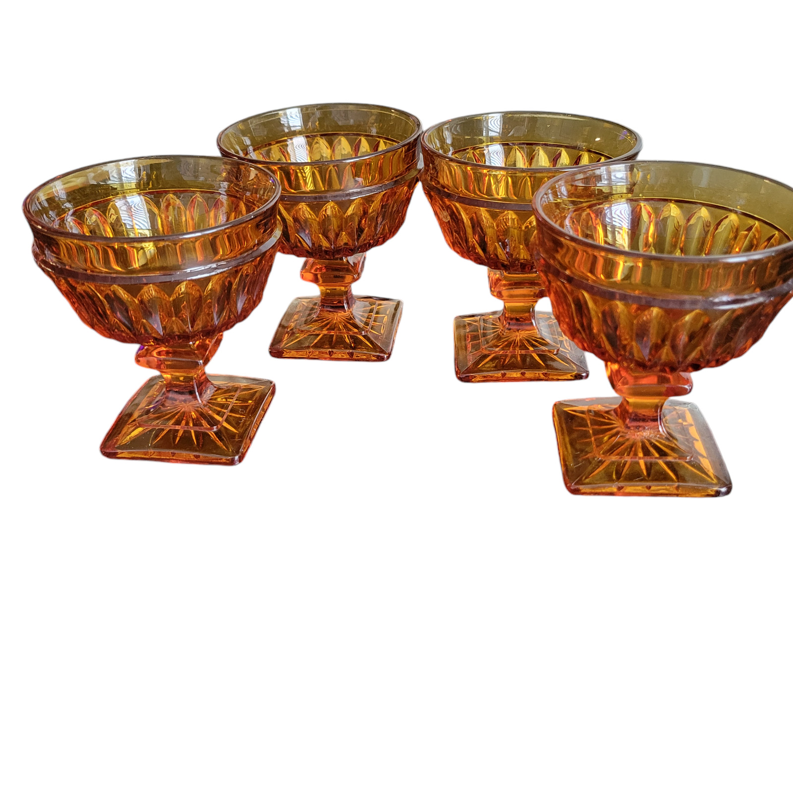 MCM  Sherbet Dessert Cup Square Pedestal Mt Vernon Indiana Glass Fall Set of 4