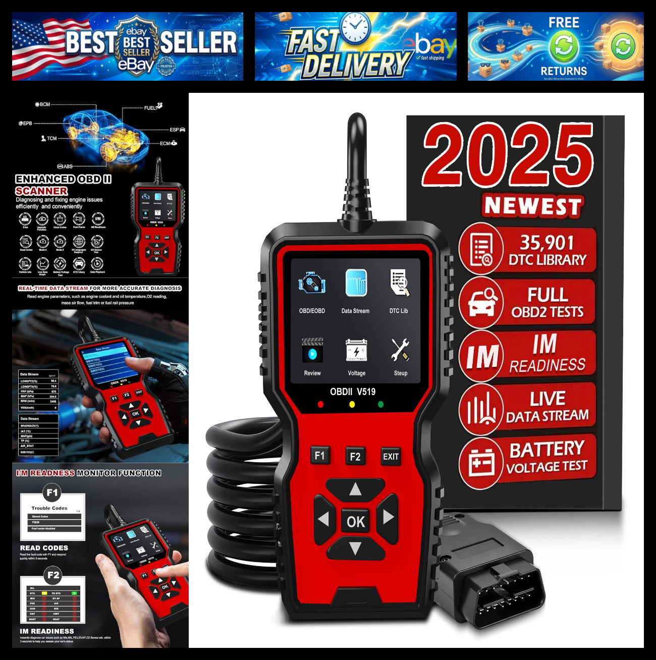 V519 OBD2 Diagnostic Scanner Tool - Vechicle Check Engine Light Code Reader with