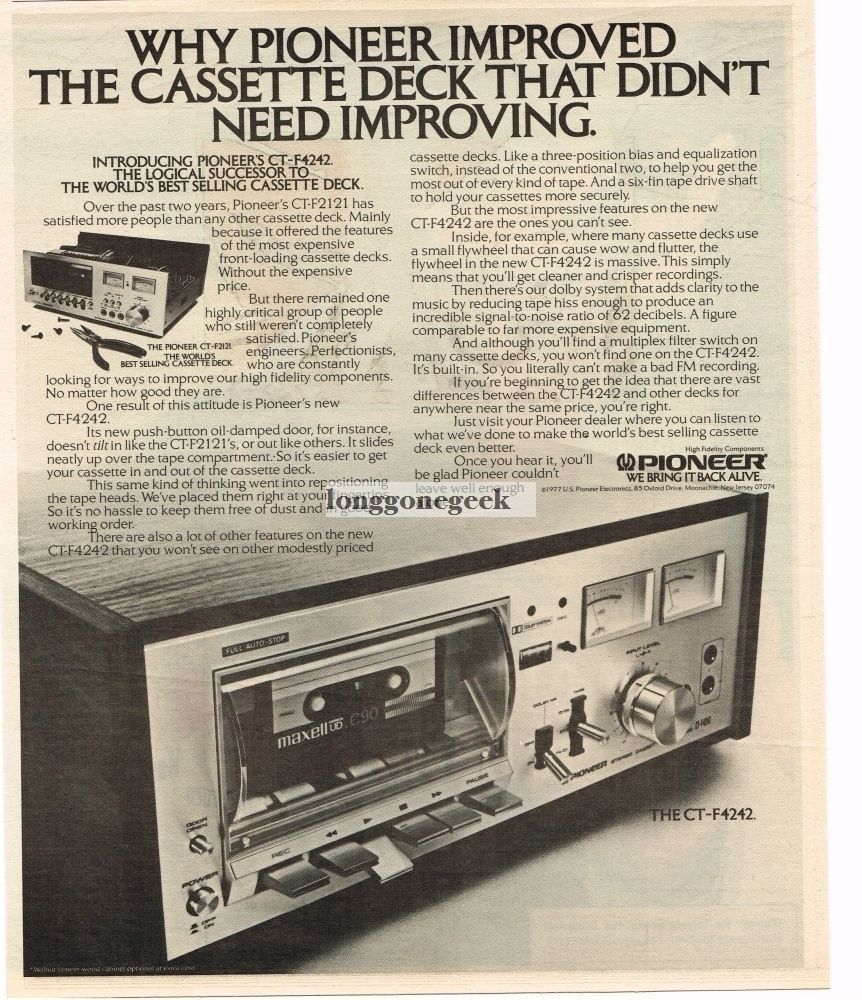 1978 Pioneer CT-F4242 Stereo Cassette Deck Vintage Ad 