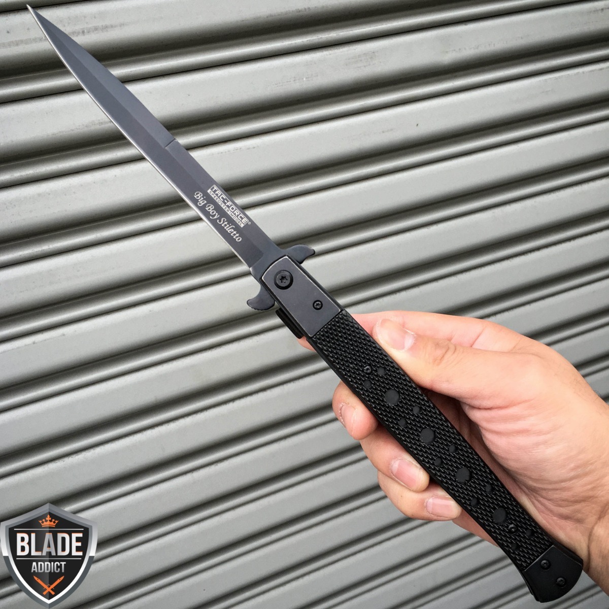 TAC FORCE BLACK Spring Open Assisted EXTRA LARGE EDC Folding Pocket Knife