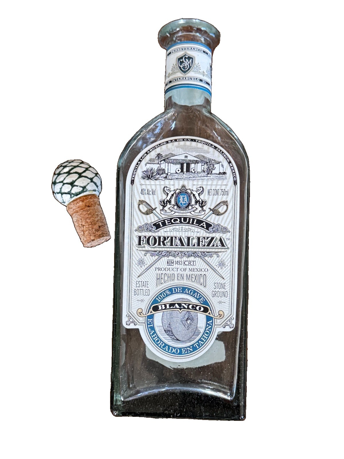 Empty Fortaleza Blanco Tequila Bottle Los Abuelos Collector