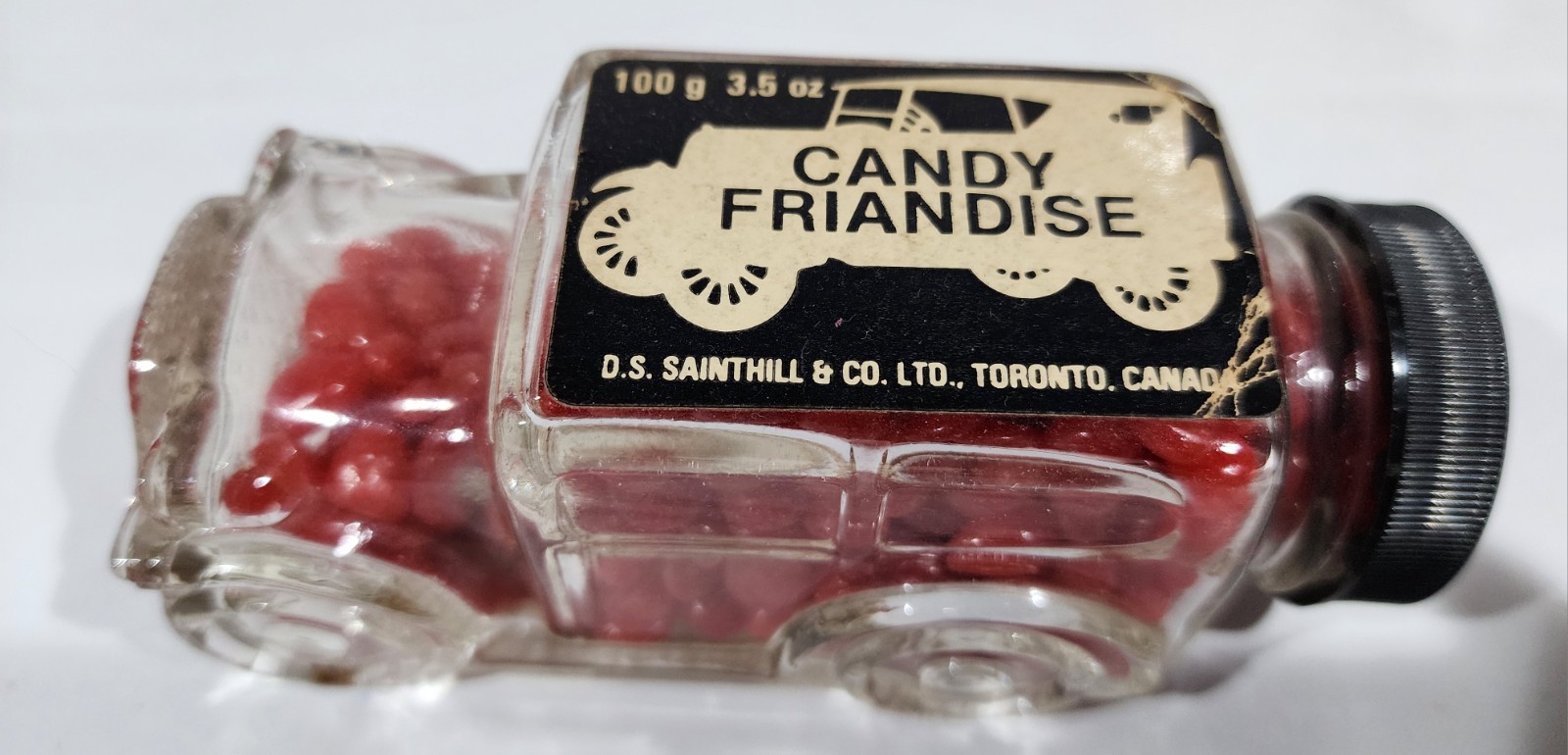 Vintage Candy Friandise Clear Glass Car Container, Sealed, Canada