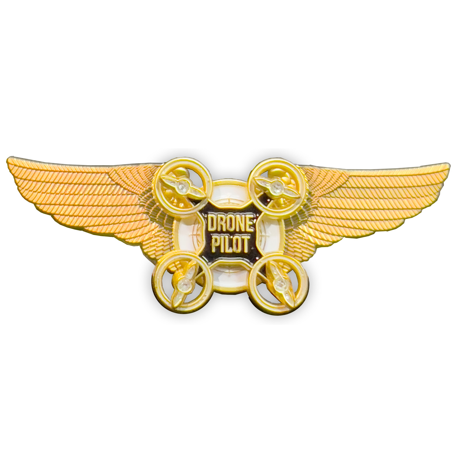 BL4-005 Gold Full size UAS FAA Commercial Drone Pilot Wings pin with spinning pr