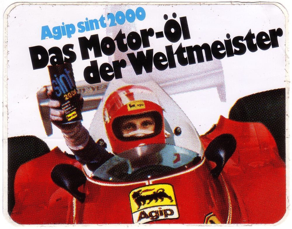 AGIP SINT 2000 - THE ENGINE OIL OF THE WORLD CHAMPIONS STICKERS FERRARI FORMULA 1 ADVERTISING
