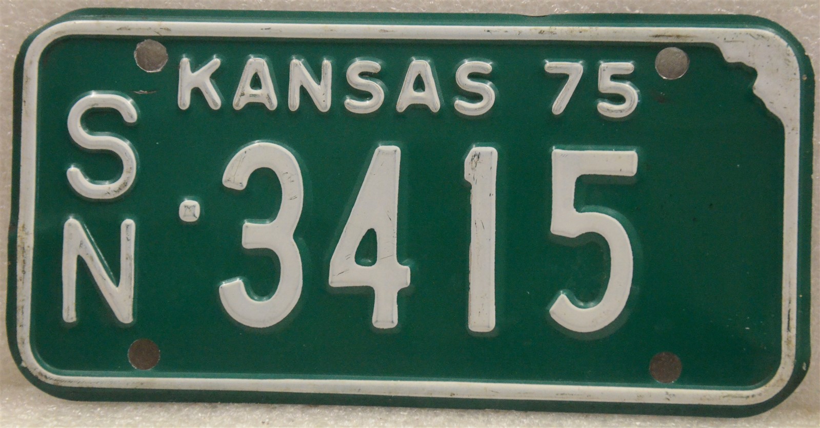 1975 KANSAS Motorcycle License Plate SN-3415