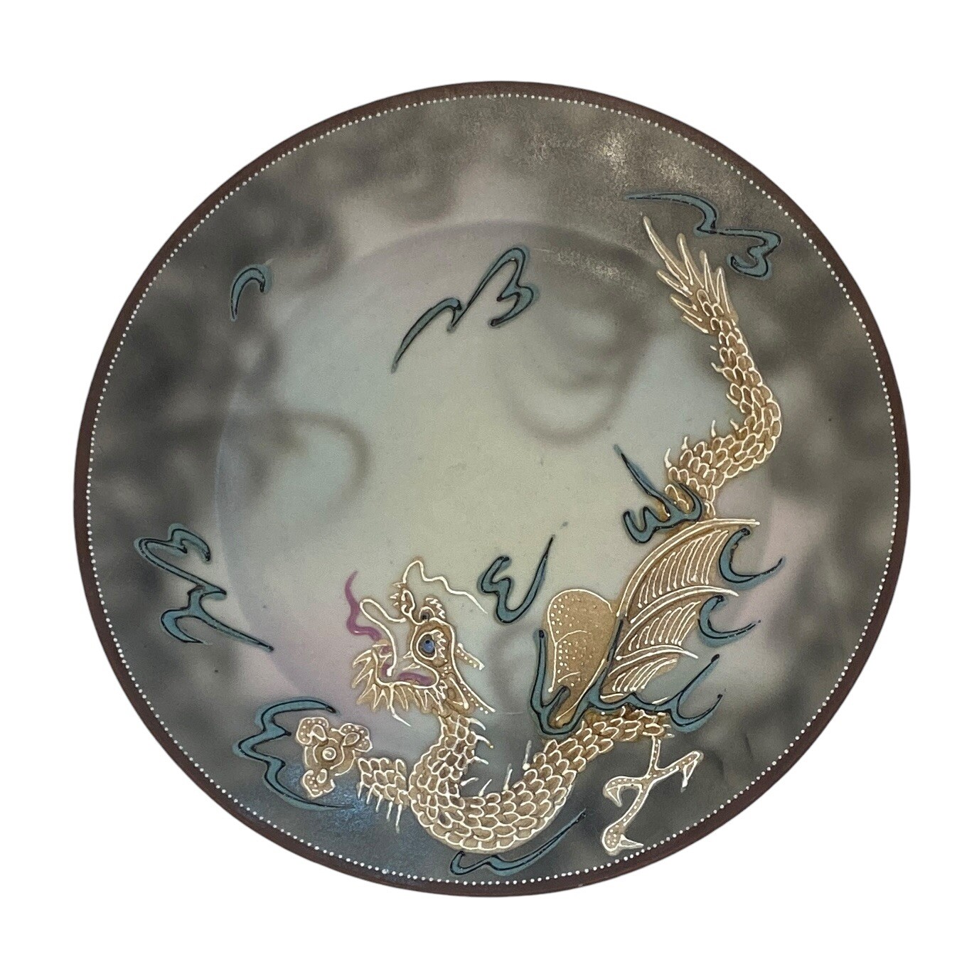 Antique Japanese Dragonware Plate Moriage Dragon Wall Art Gray Blue Eyes 7”