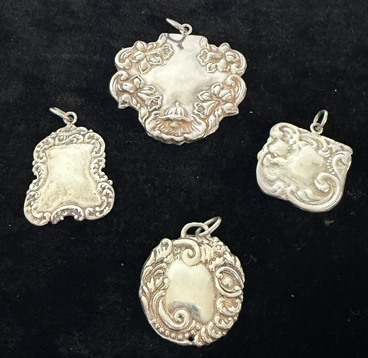 Sterling Silver 925 Towle Ornament Lot Of 4 Floral Pattern Boho Artsy Pendants