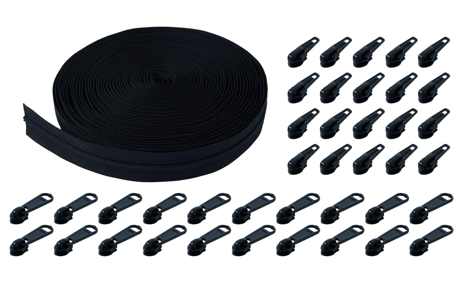 HKK 10 Yards #3 Nylon Coil Zipper Roll with pulls 40 Sliders – 20 Non-Lock