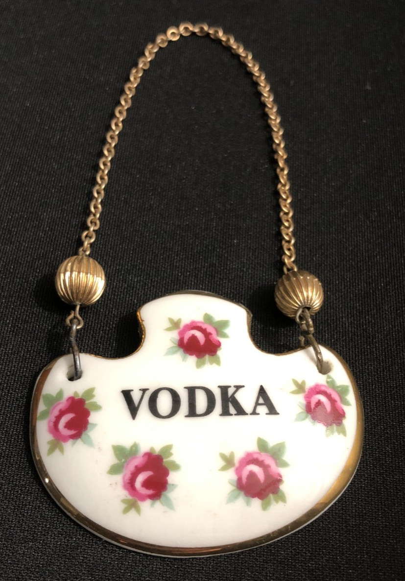 Vintage Royal Adderly floral bone china Vodka bottle decanter tag England