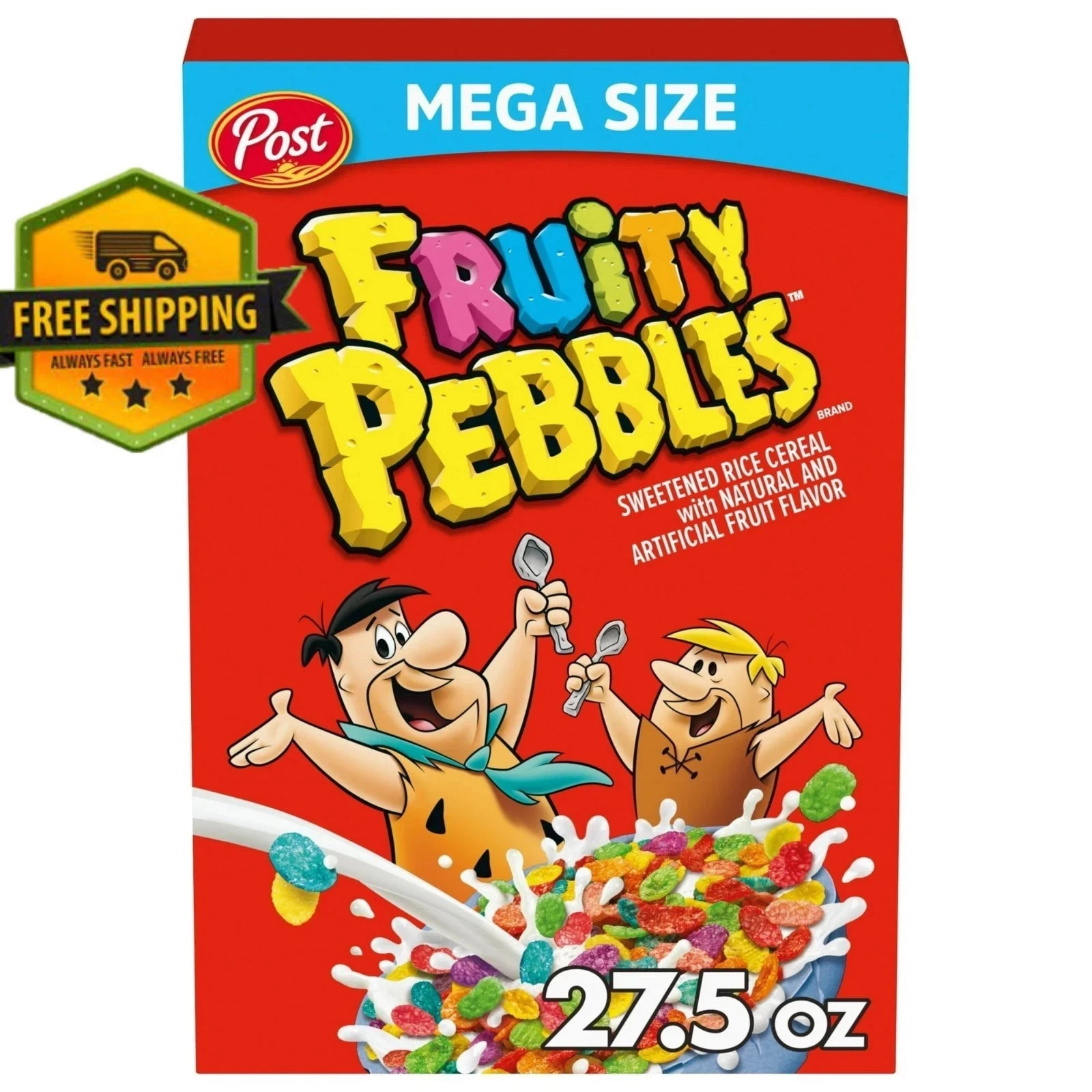 Post Fruity PEBBLES Breakfast Cereal, Gluten Free, Crunchy, Mega Size, 27.5 oz