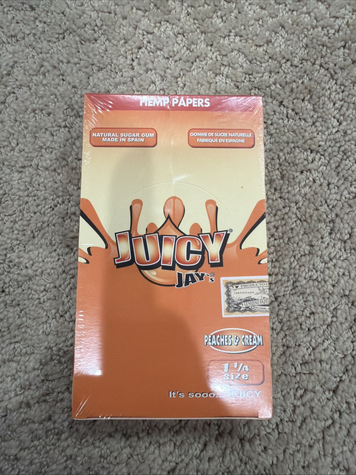 1 Box of Juicy Jay 1 1/4 Peaches & Cream Flavor 24 Packs With 
