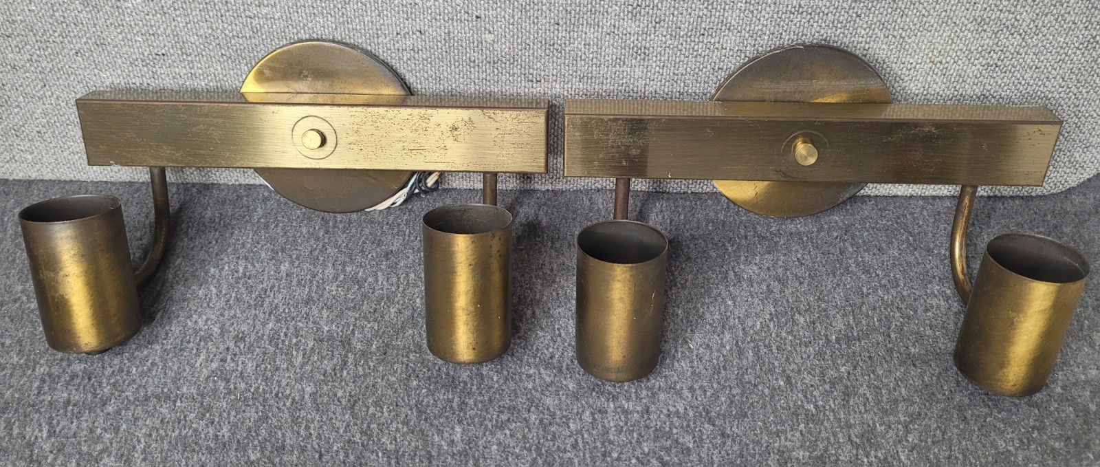 Vtg Salvage Lot of 2 MCM Union-Made Double Wall Sconce Antique-Brass/Gold Metal Vtg Salvage Lot of 2 MCM Union-Made Double Wall Sconce Antique-Brass/Gold Metal