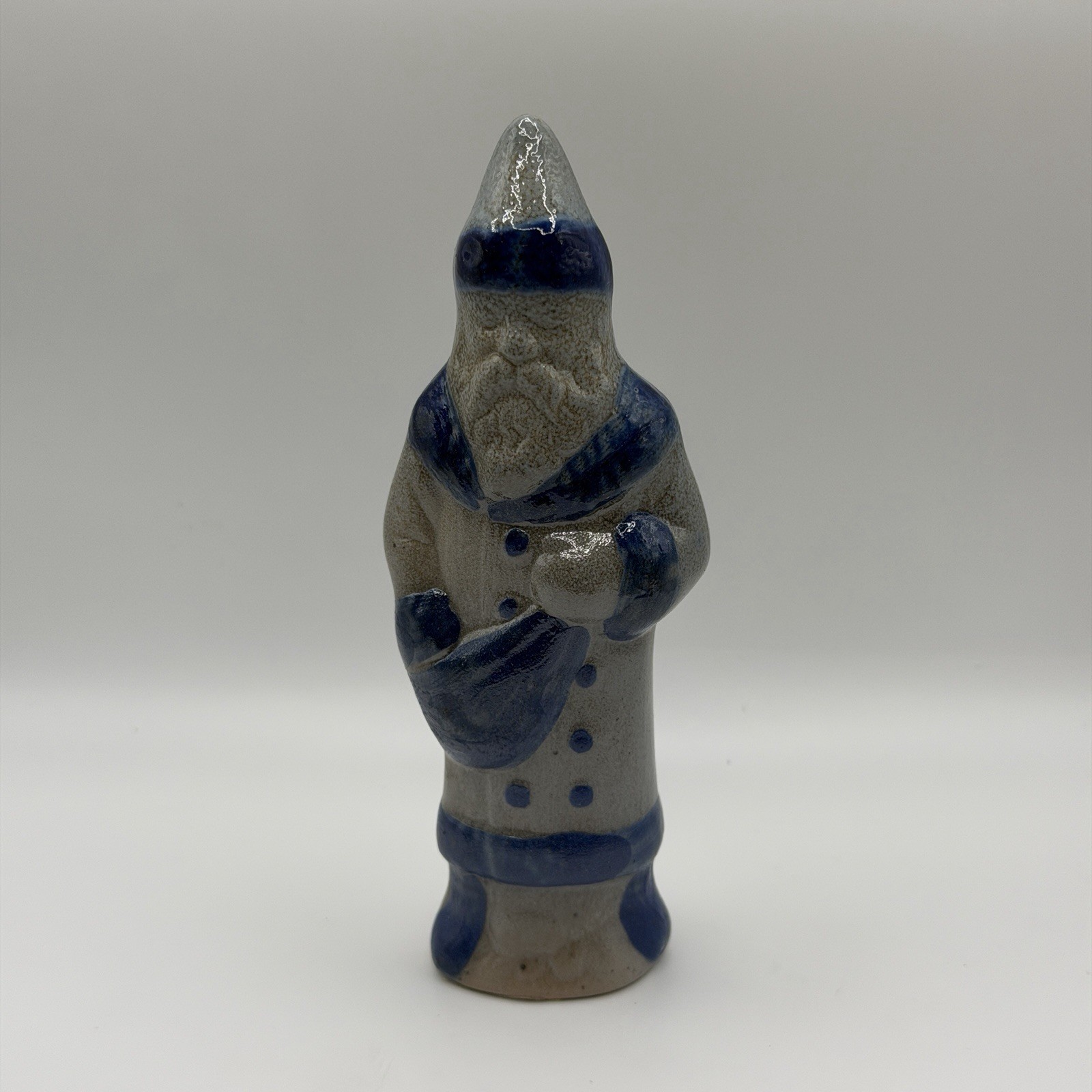 Vintage Salt Glazed Blue & Gray Stoneware Santa Father Christmas Figurine 5.75\