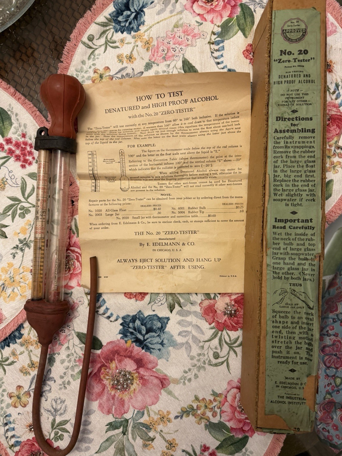 Vintage E. Edelmann No. 20 “Zero-Tester” Alcohol Tester w/ Box & Instructions