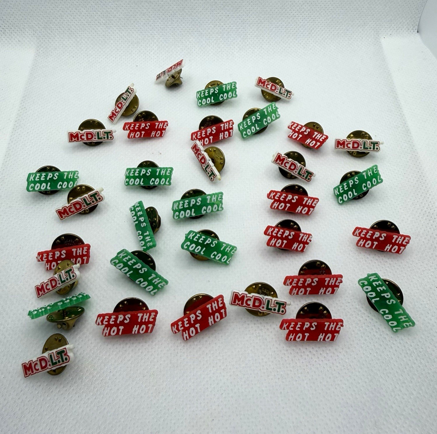 Lot of 33 Vintage 1980s McDonald\'s McDLT Employee Uniform Lapel Pins Lot of 33 Vintage 1980s McDonald\'s McDLT Employee Uniform Lapel Pins