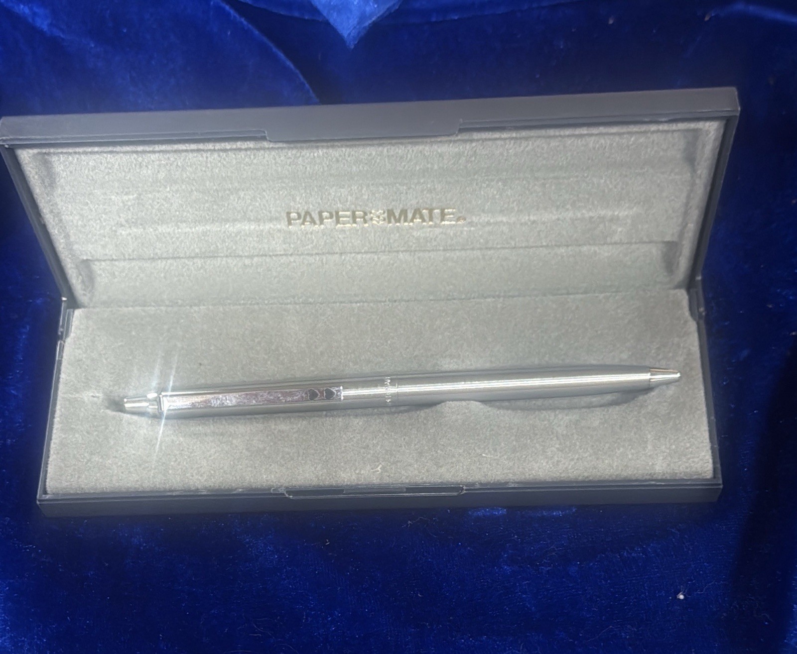 VTG 1970s NOS PAPER MATE Profile Slim Grip Ballpoint Pen USA Chrome Hearts Boxed