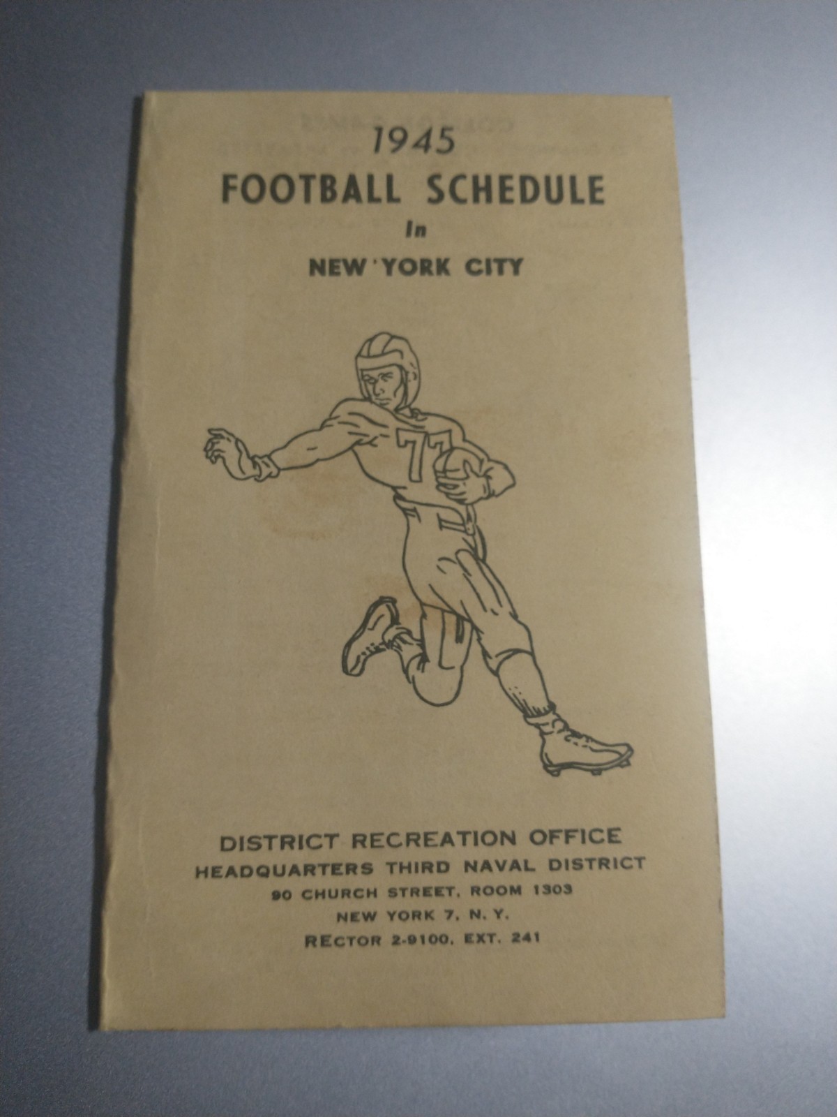 1945 Football Schedule NY Third Naval District Recreation Office USA WW2 RARE 1945 Football Schedule NY Third Naval District Recreation Office USA WW2 RARE