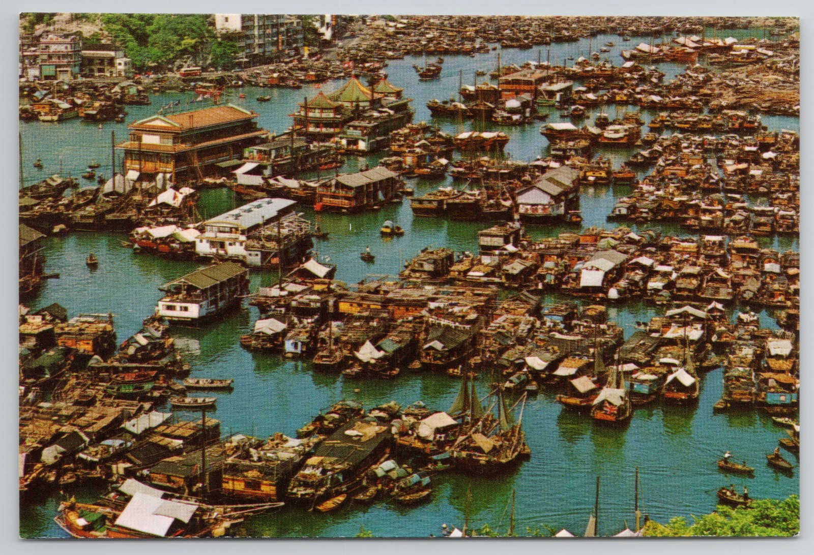 c1960s Vintage Hong Kong Aberdeen Fishing Floating Village Birdseye Postcard 4x6