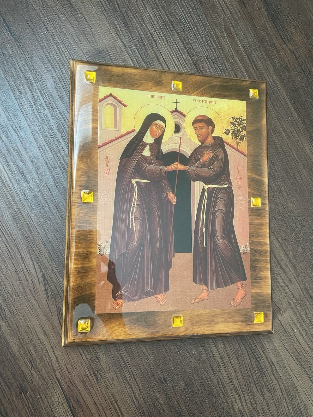VTG St. Claire And St. Francis Of Assisi Icon Painting Print On Wood 9x12”