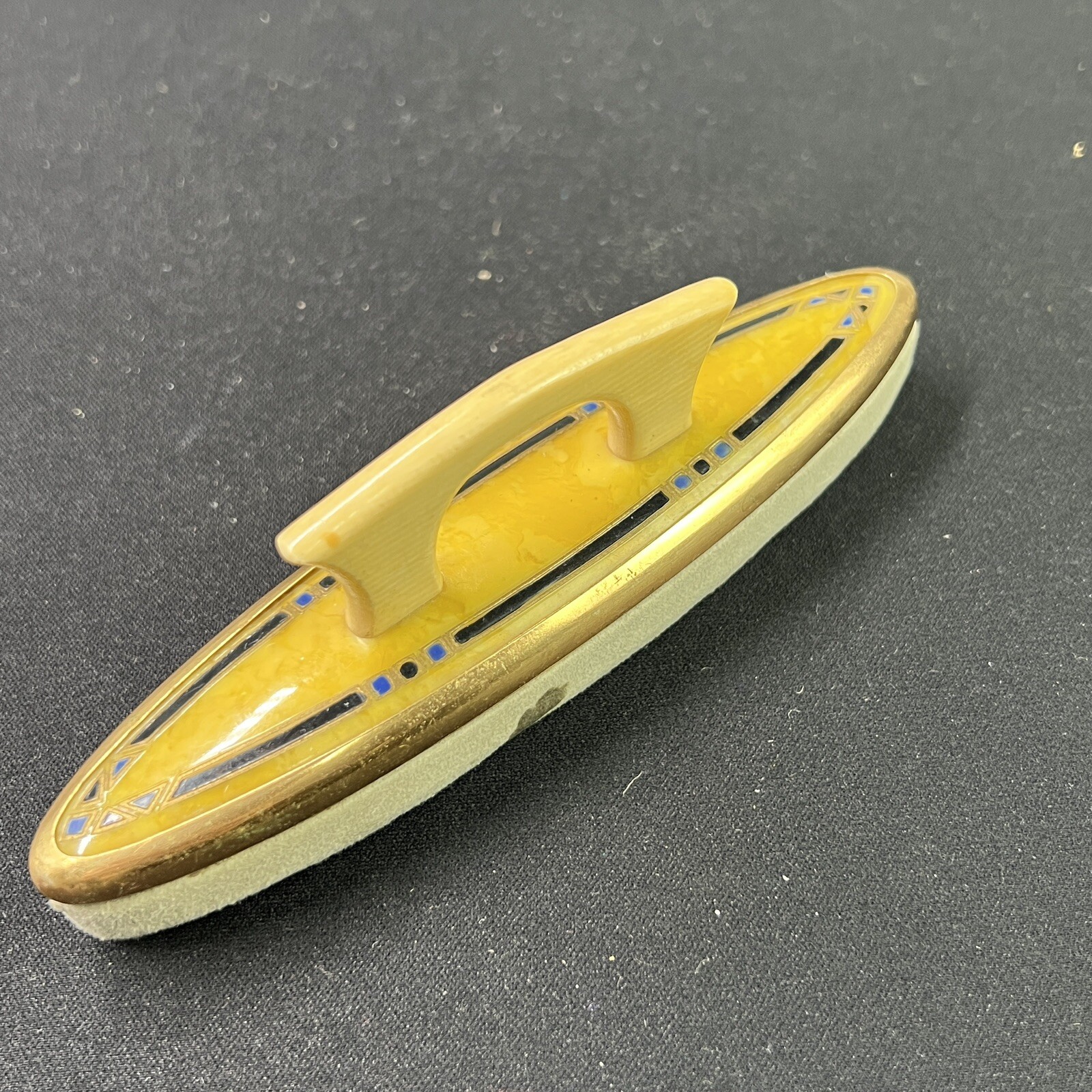 Vintage Antique Vanity Nail Buffer W Handle Med Size 6” Yellow
