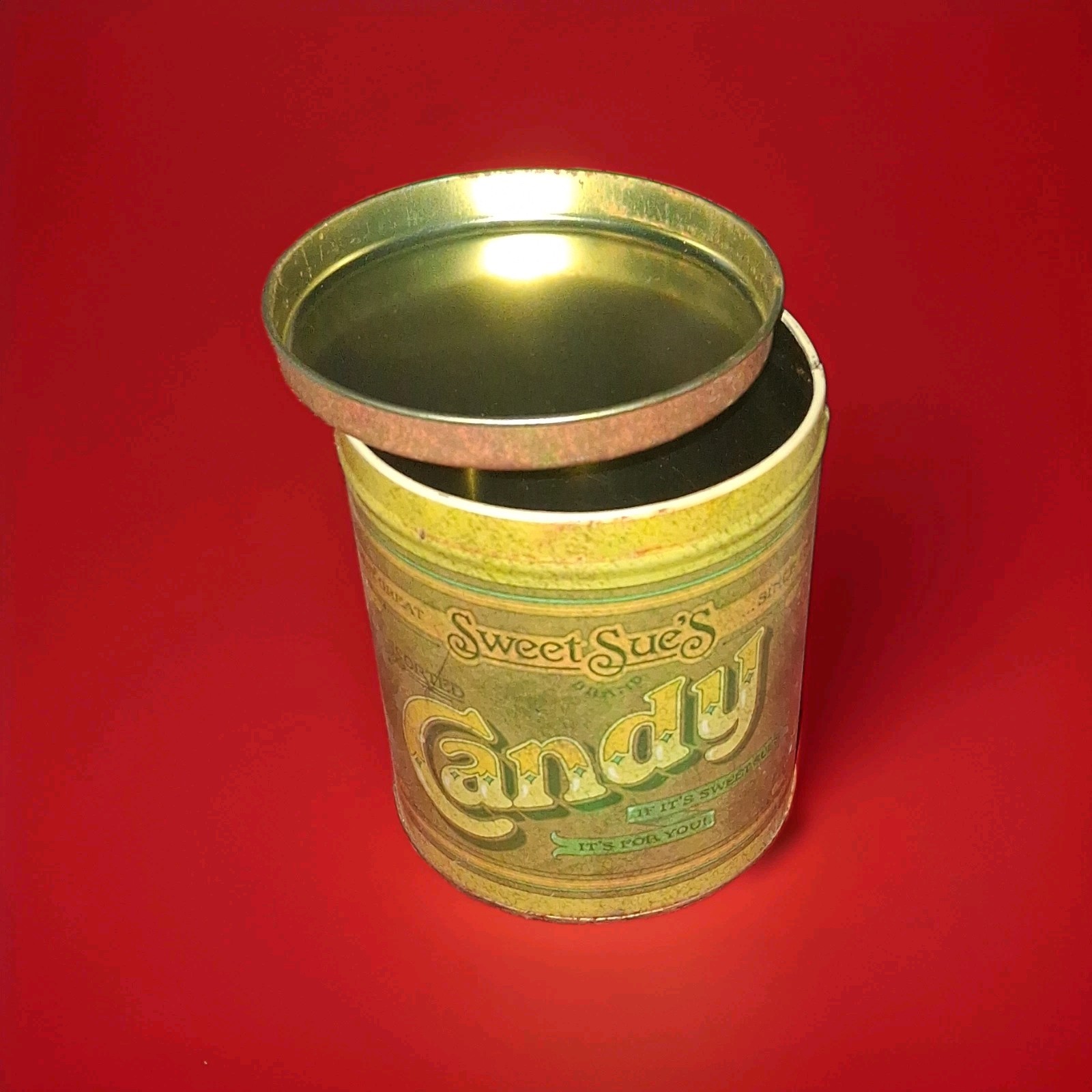 Vintage Retro Sweet Sue's Candy Tin Kitchen Storage Canister 5.75” Vintage Retro Sweet Sue's Candy Tin Kitchen Storage Canister 5.75”