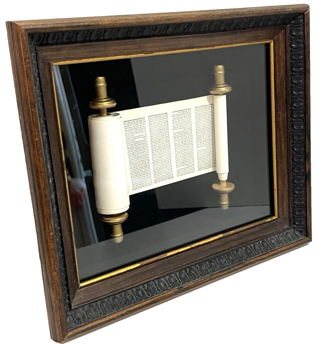 Vintage Jewish Hebrew Torah Scroll Mounted Framed Judaica Judaism Israel
