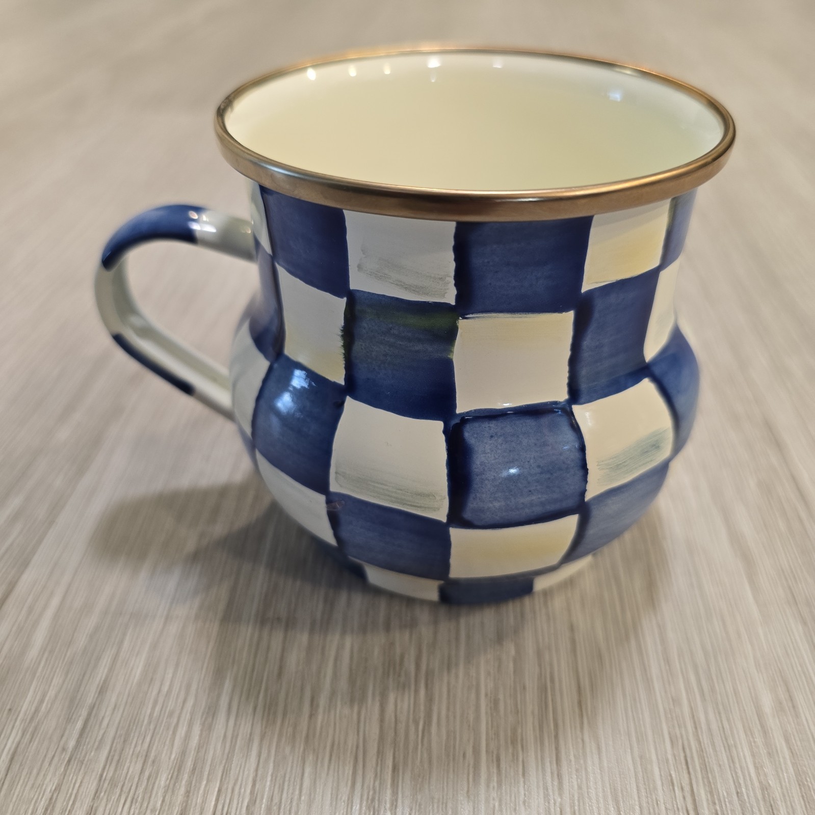 Mackenzie Childs Royal Check Blue White Enamel Mug Coffee Cup Farmhouse Decor Mackenzie Childs Royal Check Blue White Enamel Mug Coffee Cup Farmhouse Decor
