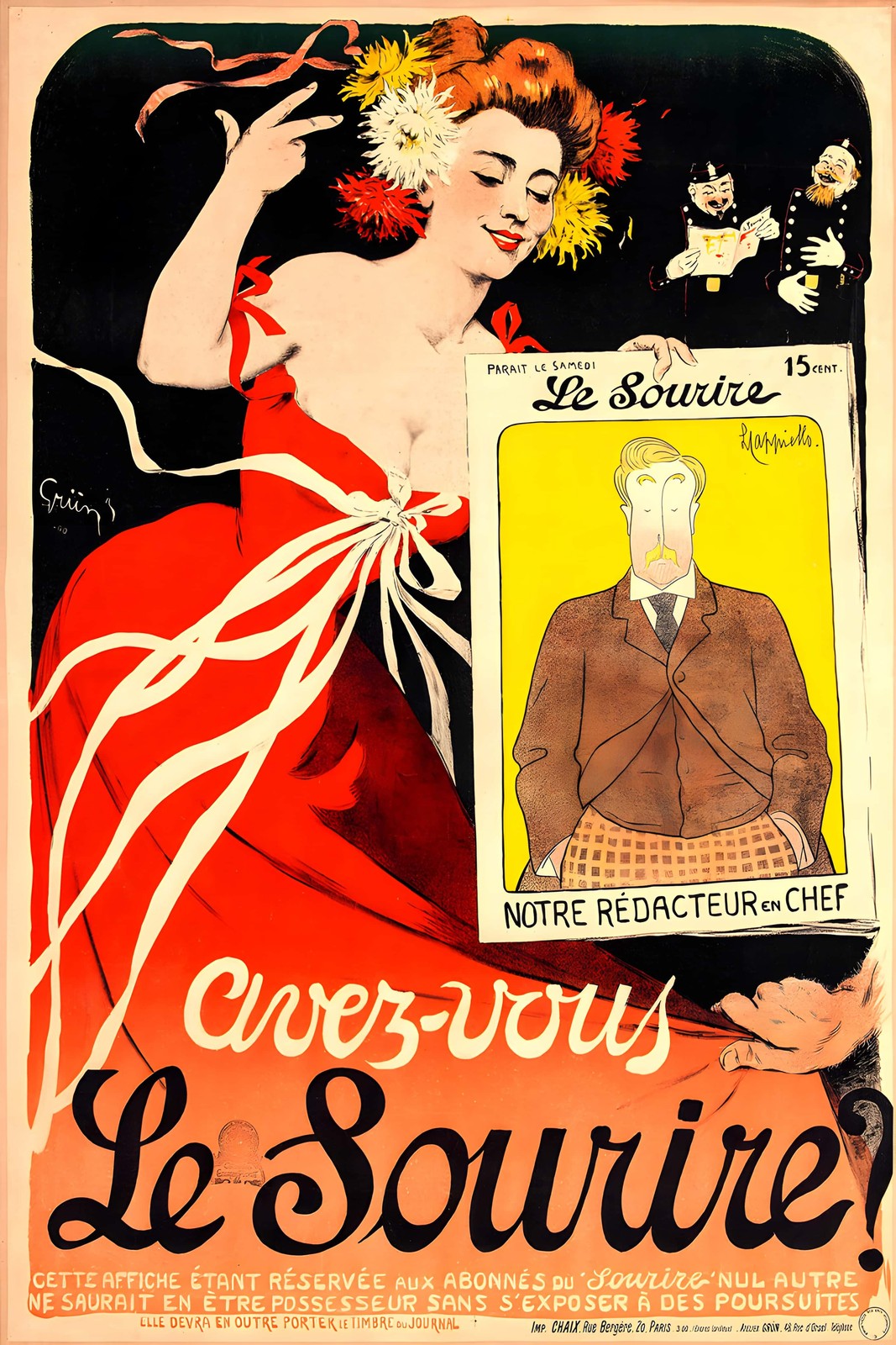 Le Sourire (1910s) Vintage Art Poster - 24x36” - Hi-Res💎 Print - 200 GSM