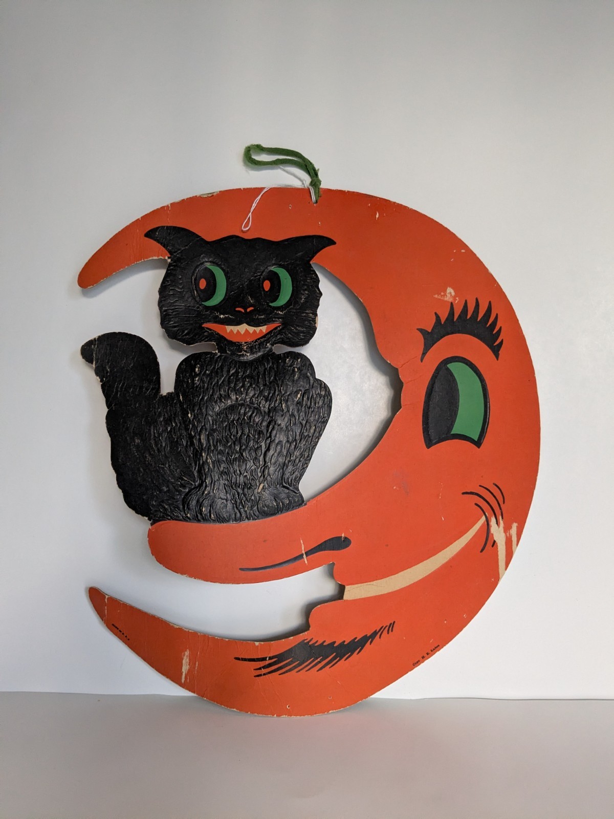 Vintage H.E. Luhrs Embossed Black Cat On Moon Halloween Die Cut USA